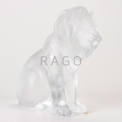 Appraisal: LALIQUE Bamara frosted glass sculpture of seated lion Paris France