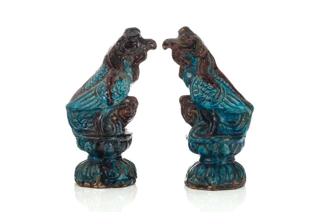 Appraisal: PAIR OF CHINESE TURQUOISE GLAZED MYTHICAL BEASTSChinese modeled as a