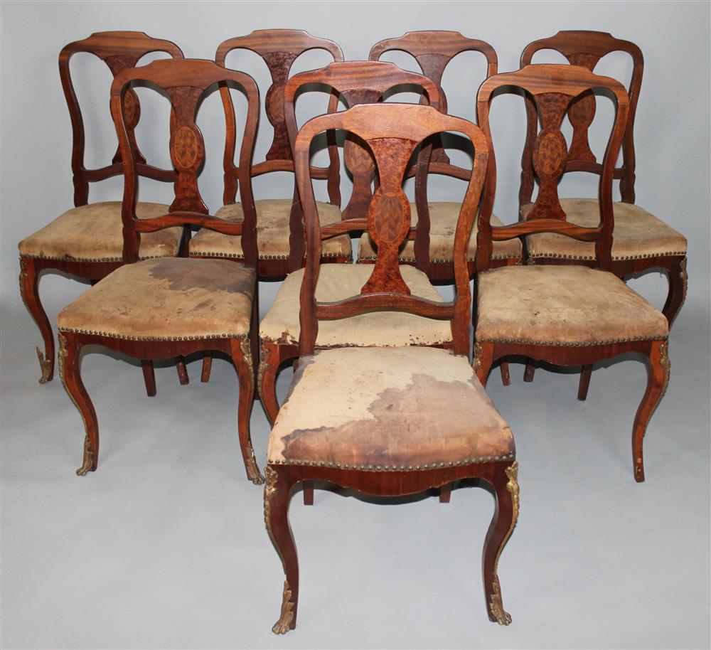 Appraisal: SET OF EIGHT FRENCH STYLE INLAID MAHOGANY AND GILT METAL