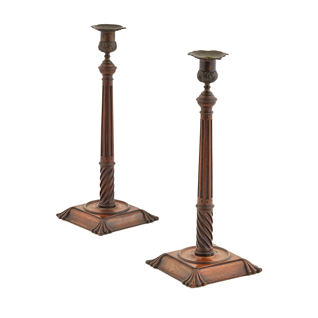 Appraisal: PAIR OF GEORGE III MAHOGANY LIBRARY CANDLESTICKS EARLY TH CENTURY