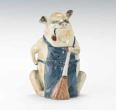 Appraisal: A Figural Majolica Pig Humidor Amusing polychrome glazed pottery humidor