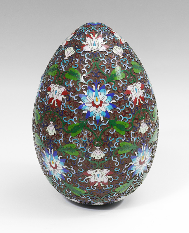 Appraisal: LARGE CHINESE CLOISONNE EGG Brightly colored in a floral pattern