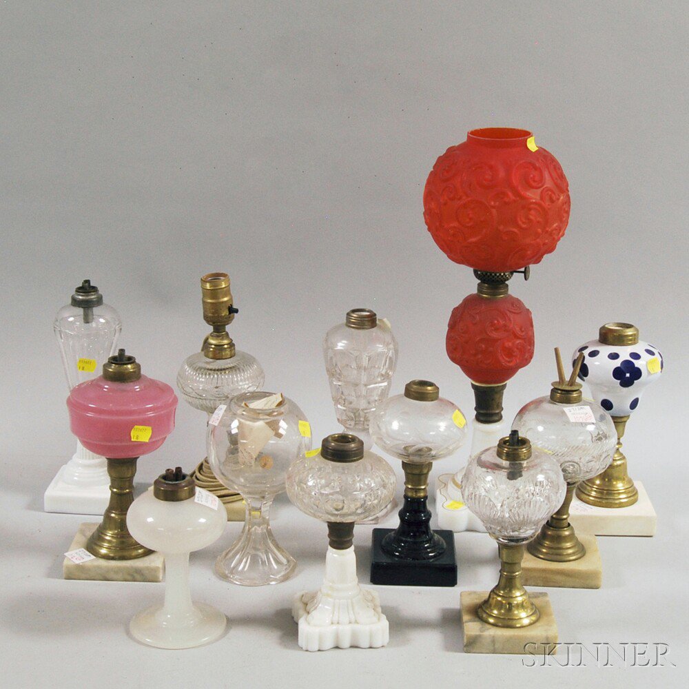 Appraisal: Twelve Assorted Glass Table Lamps a Plume Atwood lamp with