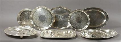 Appraisal: Eight Silverplate Trays and Well-and-Tree Meat Platters Well-and-tree platters to