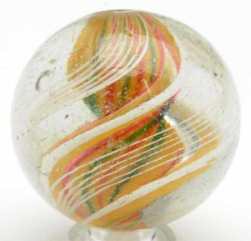 Appraisal: Single Ribbon Swirl Marble Unusual butter yellow base with double