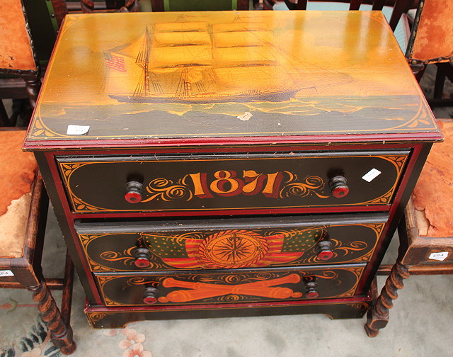 Appraisal: A MODERN SMALL PAINTED CHEST OF THREE DRAWERS the top