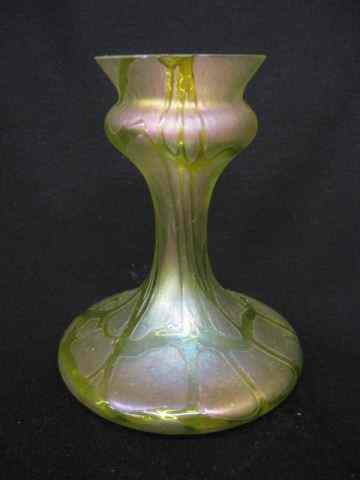 Appraisal: Loetz Art Glass Vase green threaded designon iridescent tulip form