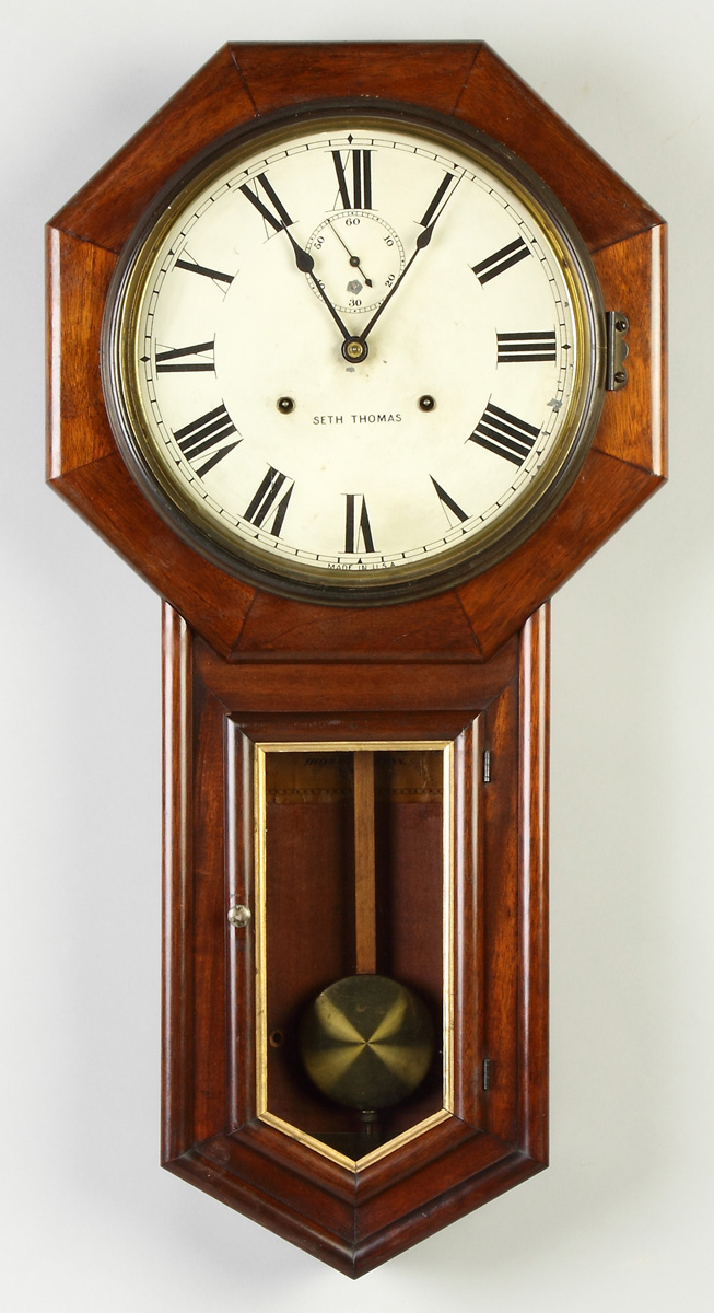 Appraisal: Seth Thomas Long Drop Wall Clock Walnut case old possibly