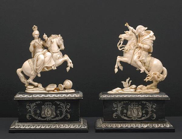 Appraisal: A pair of Italian carved ivory equestrian figures of Emperor