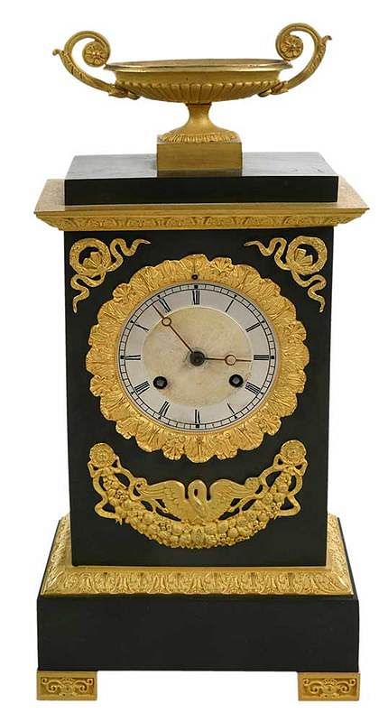 Appraisal: French Empire Gilt and Patinated Bronze Clock th century rectangular