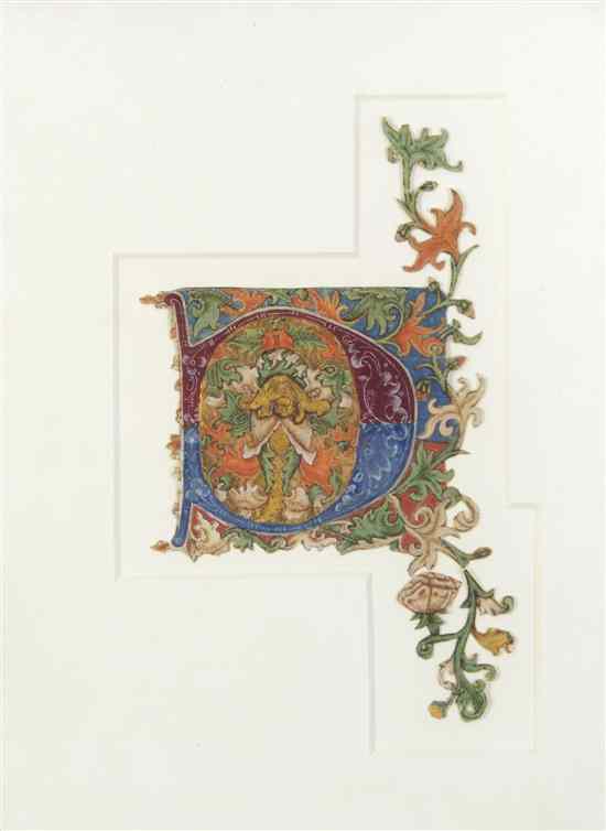 Appraisal: ILLUMINATED MANUSCRIPT INITIAL An illuminated initial ''O'' in red orange