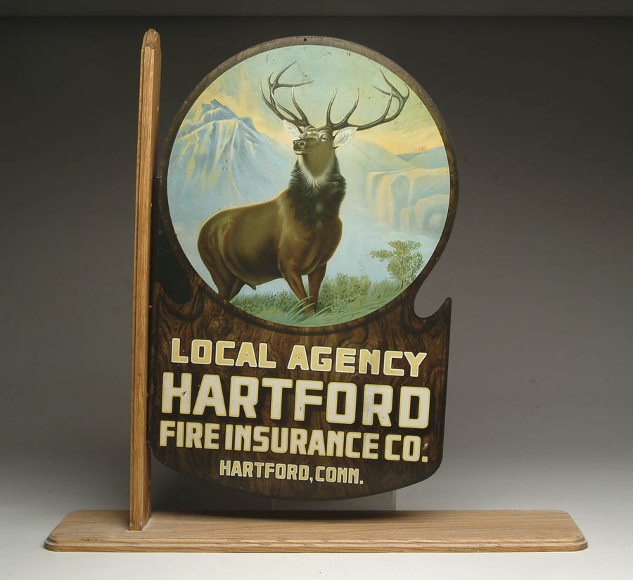 Appraisal: HARTFORD FIRE INSURANCE TIN FLANGE SIGN Two-sided die cut sign