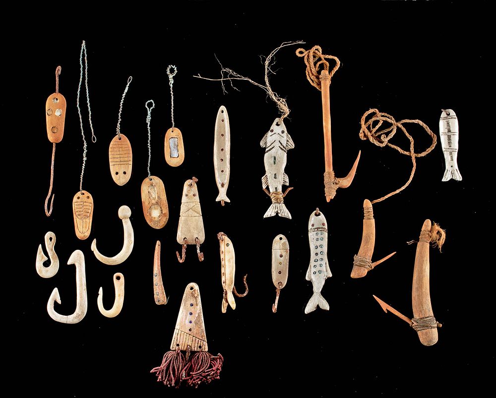 Appraisal: th C Inuit Bone Ivory Hooks Lures Assortment Native American