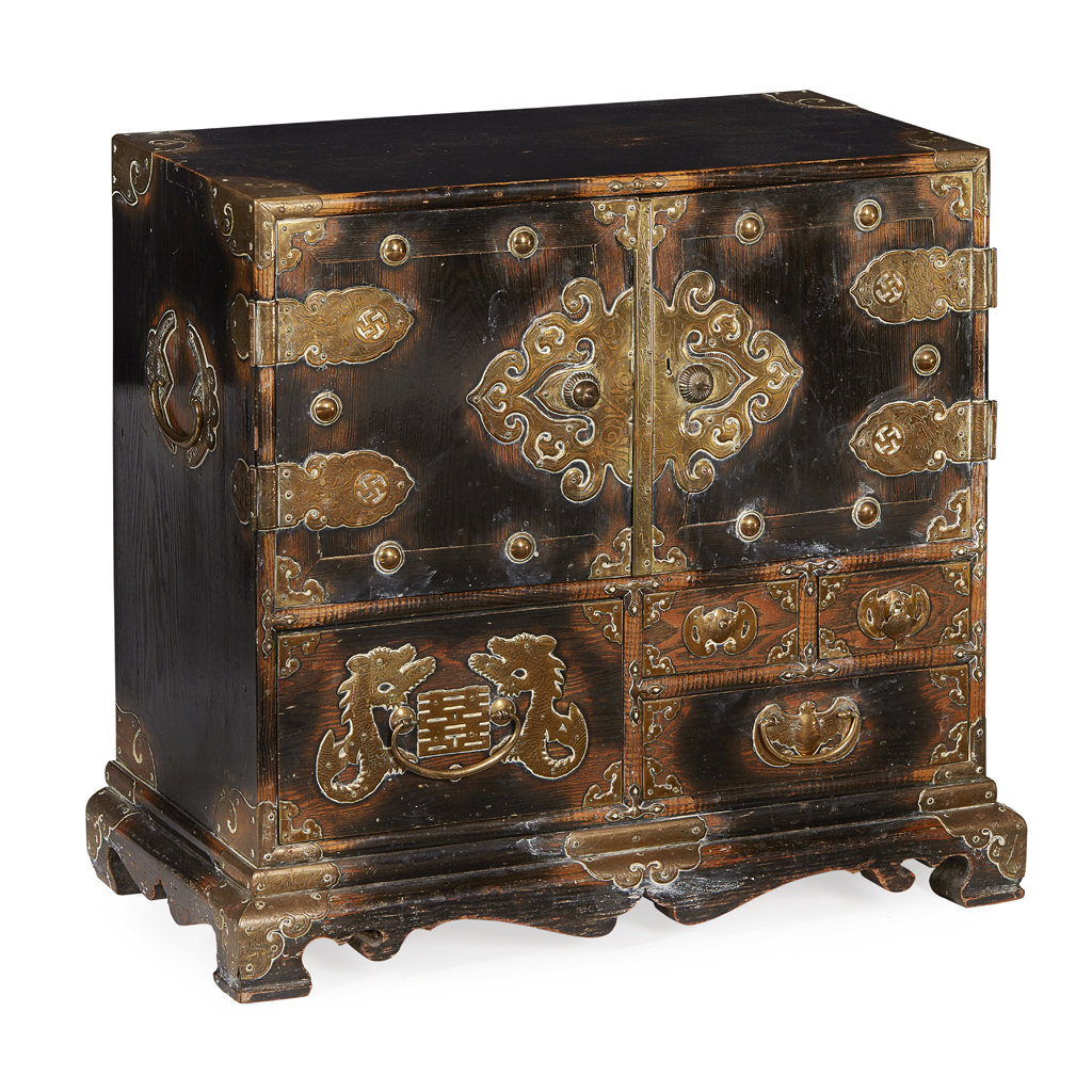 Appraisal: SMALL BRASS-MOUNTED WOOD CABINET KOREA LATE TH EARLY TH CENTURY