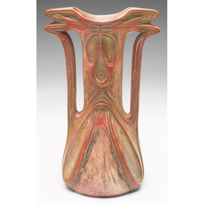 Appraisal: Julius Dresser vase double handled shape with an organic design