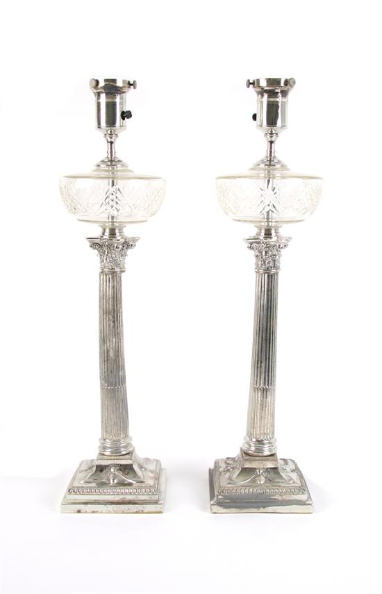 Appraisal: A Pair of Silverplate Lamps Height inches