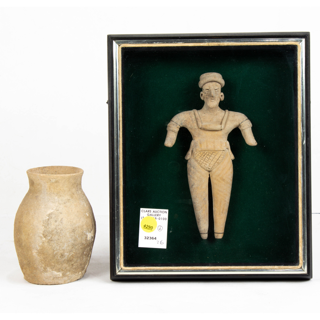 Appraisal: LOT OF PRE-COLUMBIAN STYLE POTTERY STANDING FIGURE AND A JAR