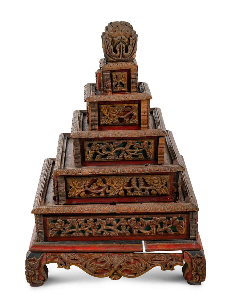 Appraisal: A Mongolian Gilt and Red Lacquered Carved Wood Stand A