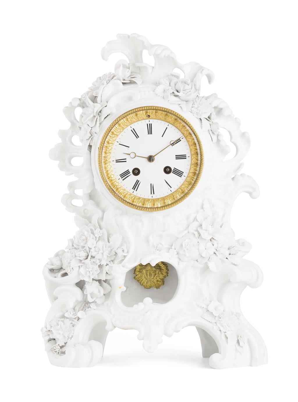 Appraisal: LOUIS XV STYLE BLANC DE CHINE MANTEL CLOCK TH CENTURY