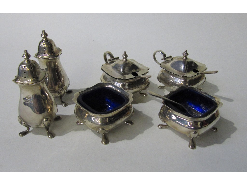 Appraisal: Six piece silver condiment set Birmingham