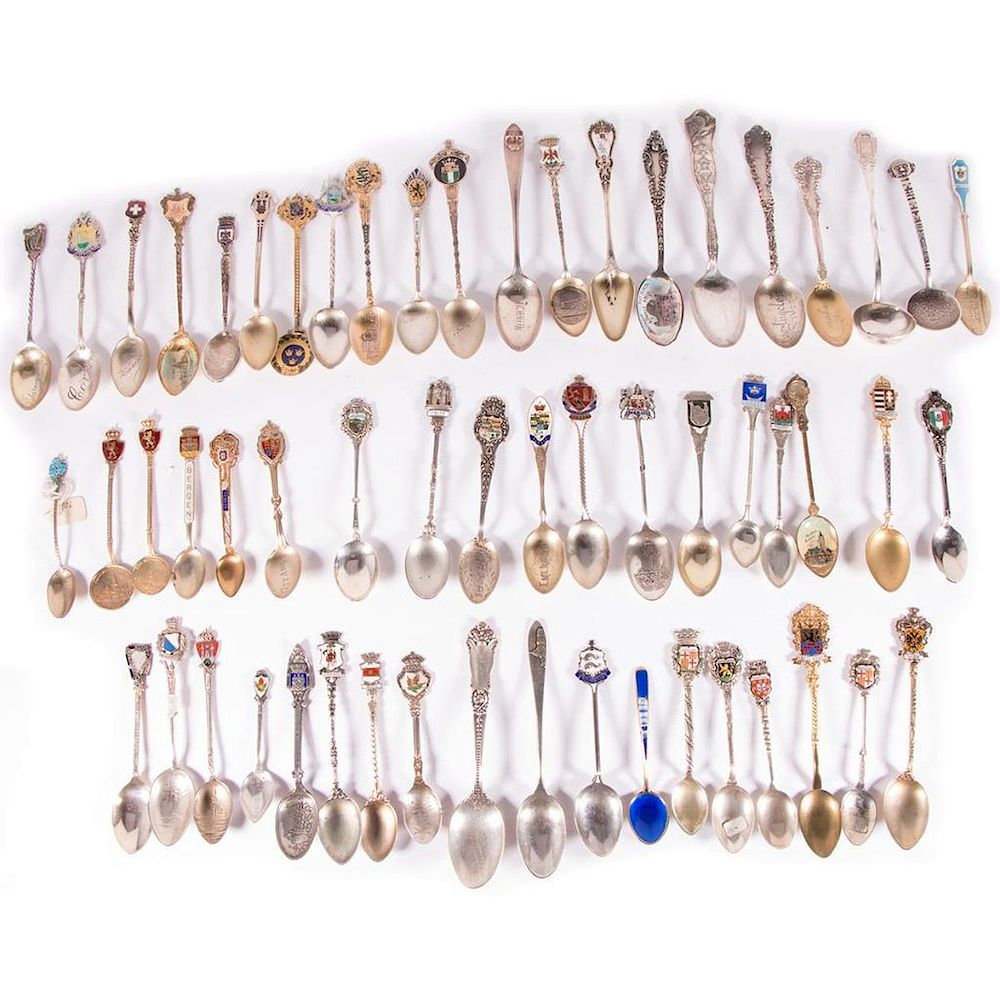 Appraisal: Silver Souvenir Spoons Silver and Enamel Souvenir Spoons most are