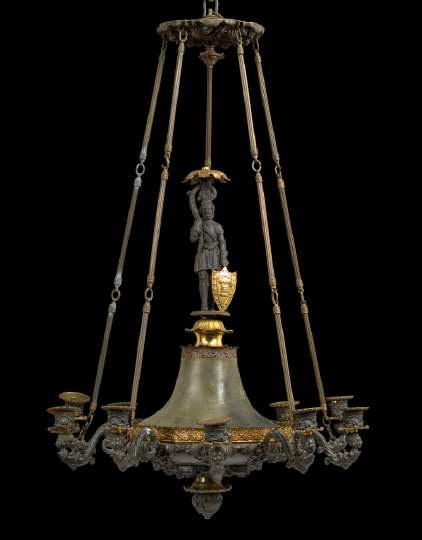 Appraisal: Attractive French Bronze-Patinated and Parcel-Gilt Brass Ten-Light Chandelier first quarter