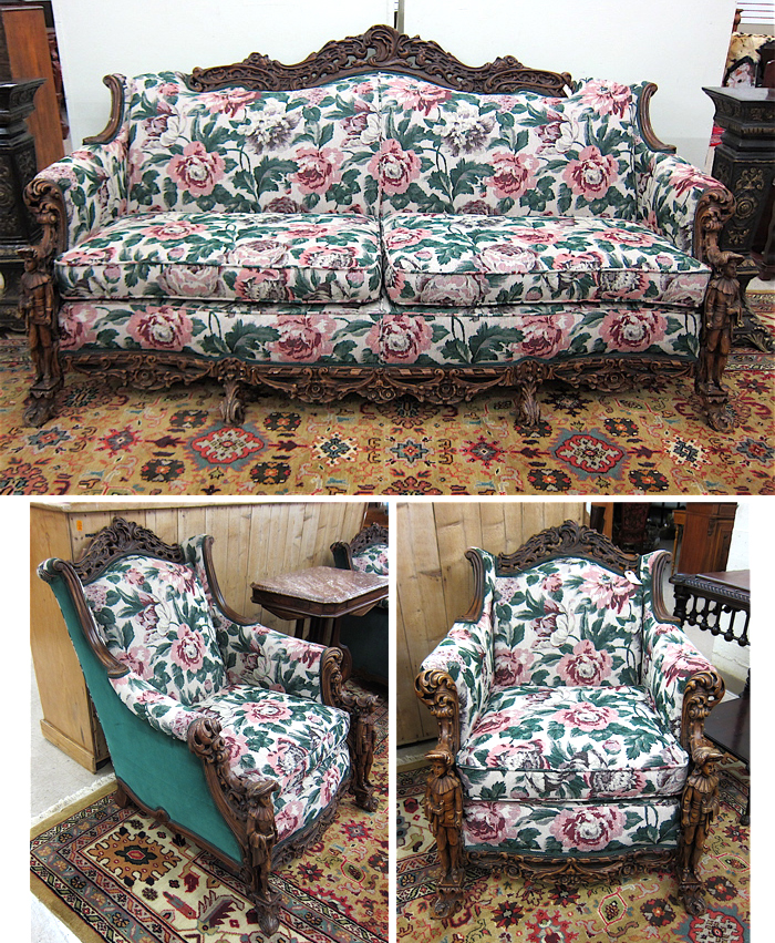 Appraisal: THREE-PIECE SEATING FURNITURE SET Italian Renaissance Revival style American early