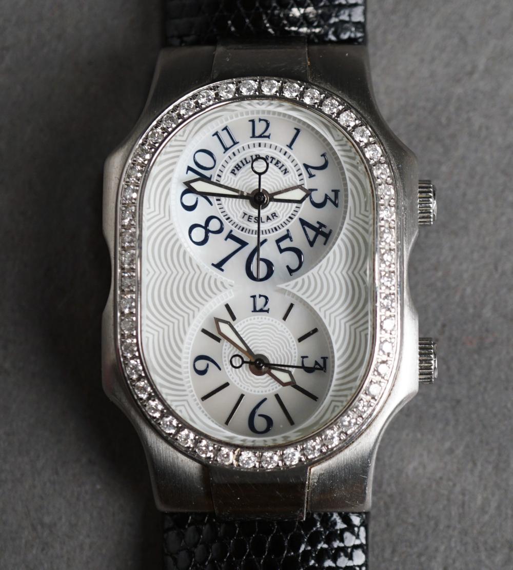 Appraisal: Philip Stein Teslar Stainless Steel and Diamond Quartz Wristwatch Number