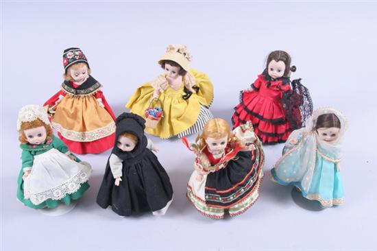 Appraisal: SEVEN MADAME ALEXANDER BENT-KNEE INTERNATIONAL DOLLS Including French Amish Indian