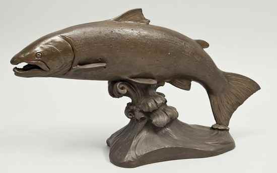 Appraisal: B Elton th century Leaping Salmon bronze resin artist's signature