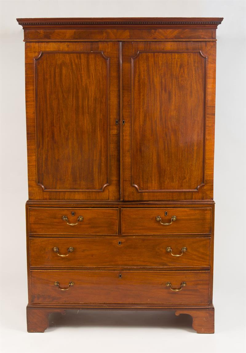 Appraisal: GEORGE III MAHOGANY LINEN PRESS ft in x ft in