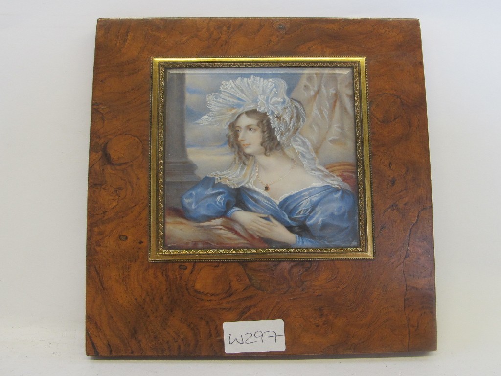 Appraisal: A portrait miniature in walnut frame