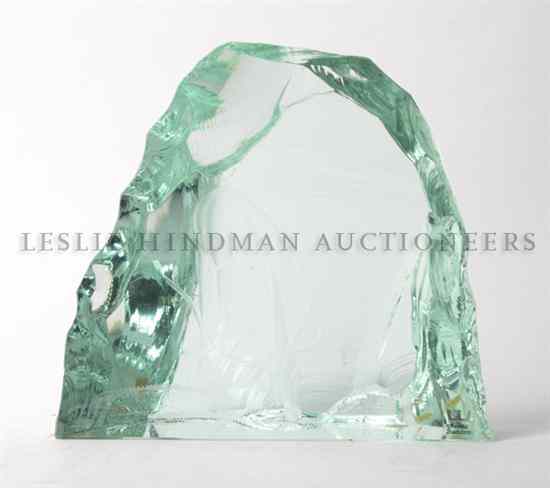 Appraisal: A Glass Sculpture with Engraved Stag of rough form Kosta