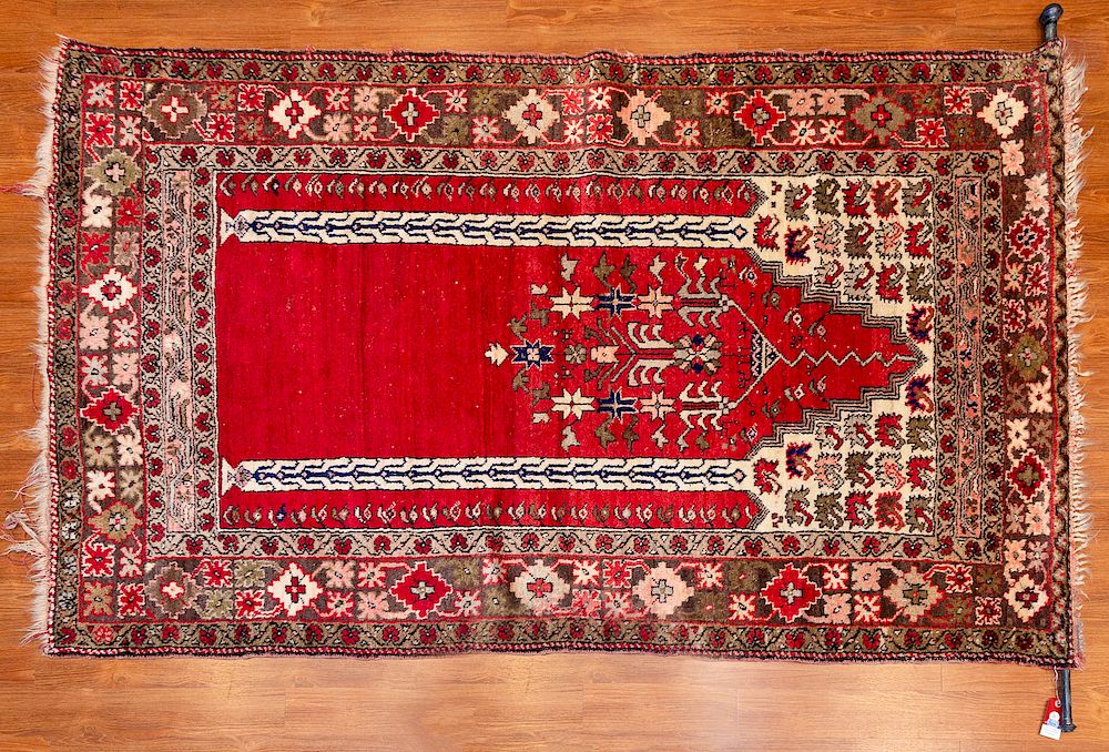 Appraisal: Semi-Antique Turkish Kula Prayer Rug x hand knotted wool foundation