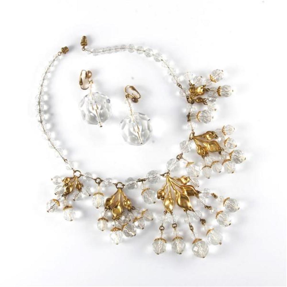 Appraisal: S FRENCH CUT CRYSTAL TASSEL BEAD CHANDELIER BIB NECKLACE WITH