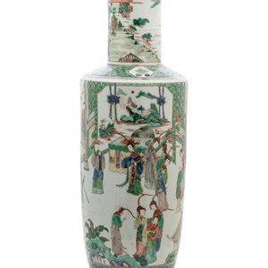 Appraisal: A Chinese Famille Verte Porcelain Rouleau Vase the cylindrical body