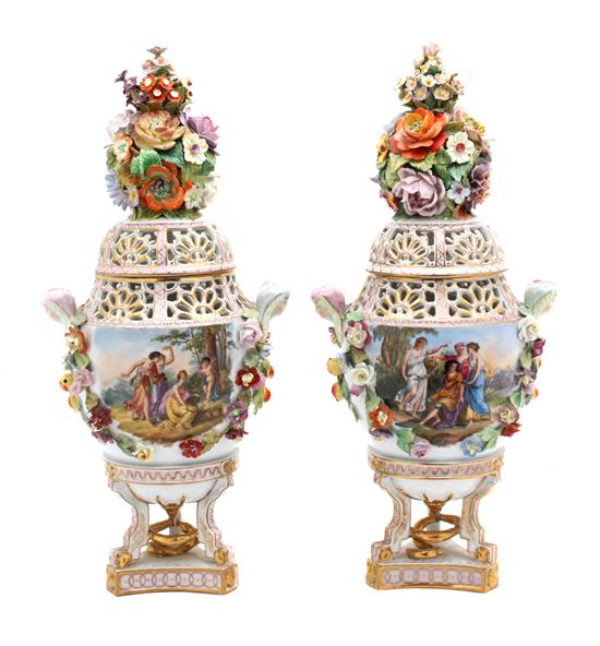 Appraisal: Sale Lot A Pair of German Porcelain Urns carl thieme