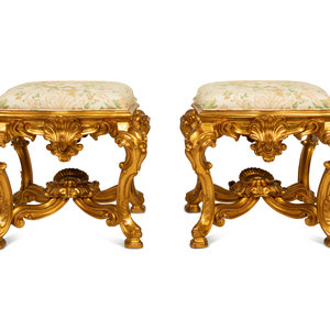 Appraisal: A Pair of Louis XVI Style Gilt Gessoed Taborets WILLIAM