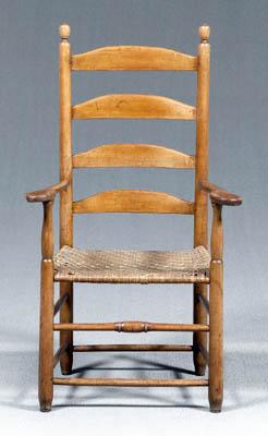 Appraisal: Early American ladder back armchair four-slat back turned finials shaped