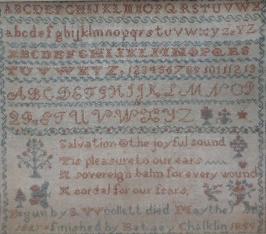 Appraisal: A VICTORIAN NEEDLEWORK SAMPLER by Betsy Chalklin worked with alphabets