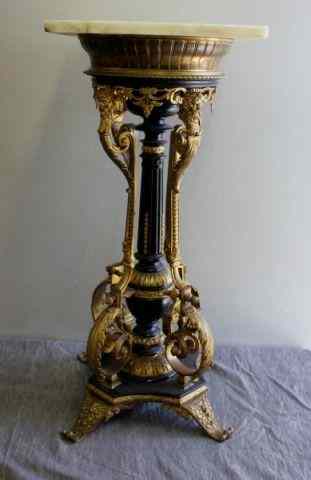 Appraisal: Bronze Black Lacquer Pedestal with Onyx Table TopFrom a Manhattan