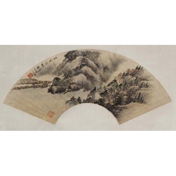 Appraisal: Gong Qi Attributed - Mounted scroll with Village in Mountains