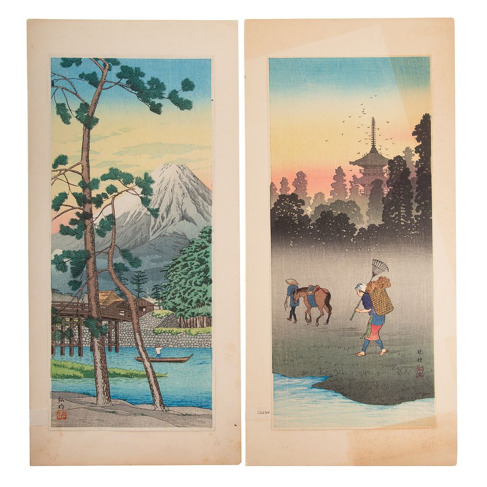 Appraisal: Hiroaki Takahashi Two Color Woodblock Prints Japanese - Evening Bell