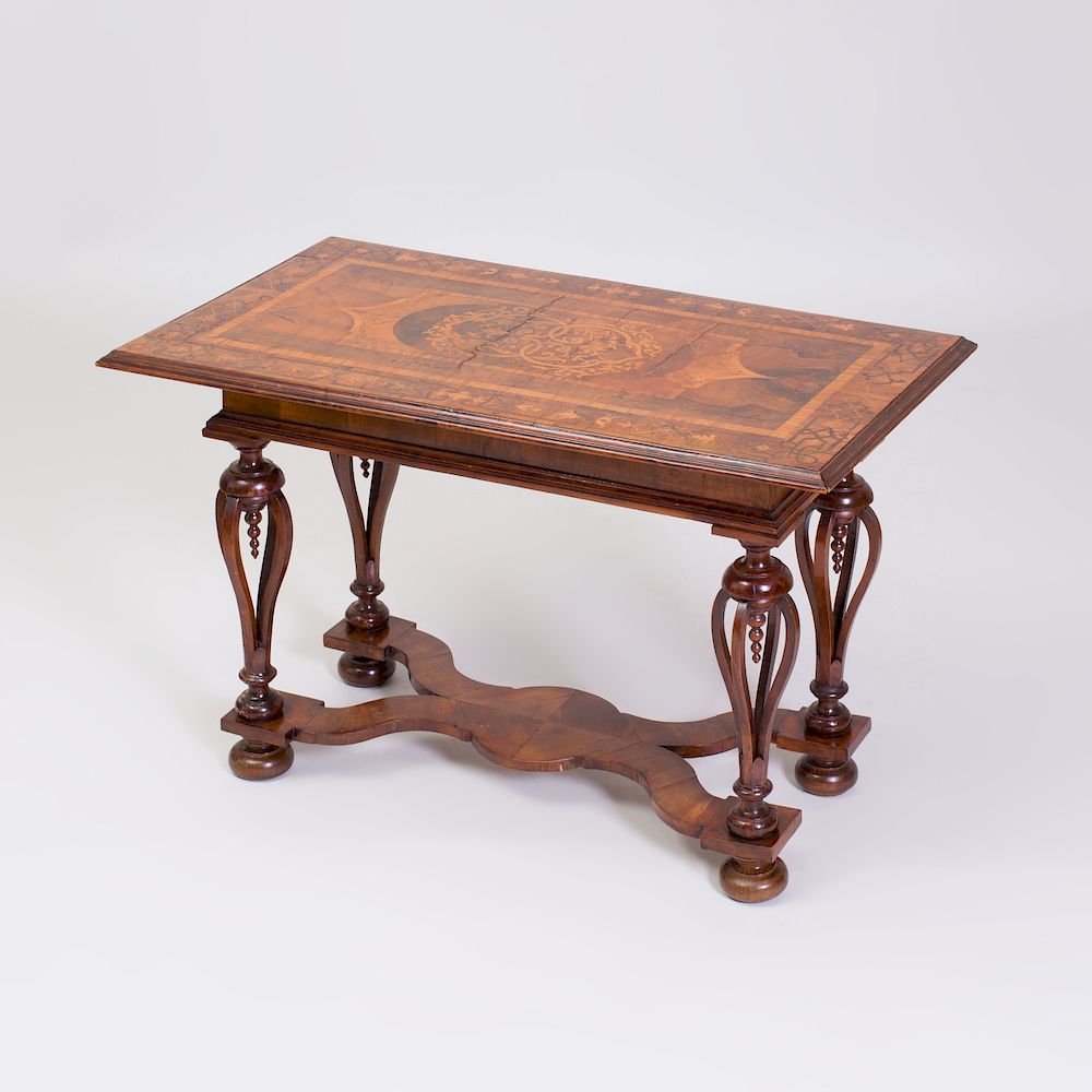 Appraisal: German Baroque Style Walnut and Fruitwood Marquetry Center Table Fitted