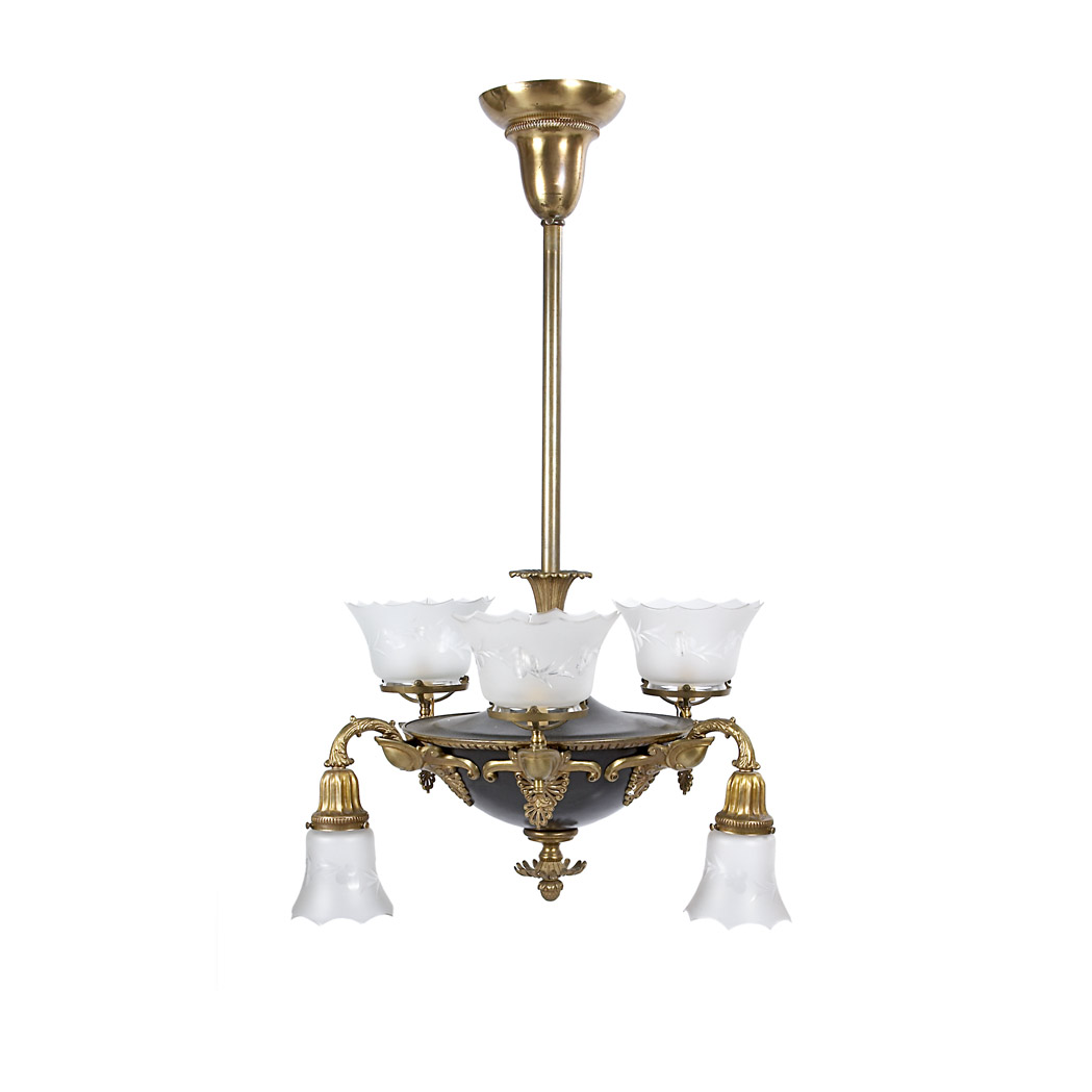 Appraisal: Empire Style Gilt and Tole Painted Metal Six-Light Chandelier The