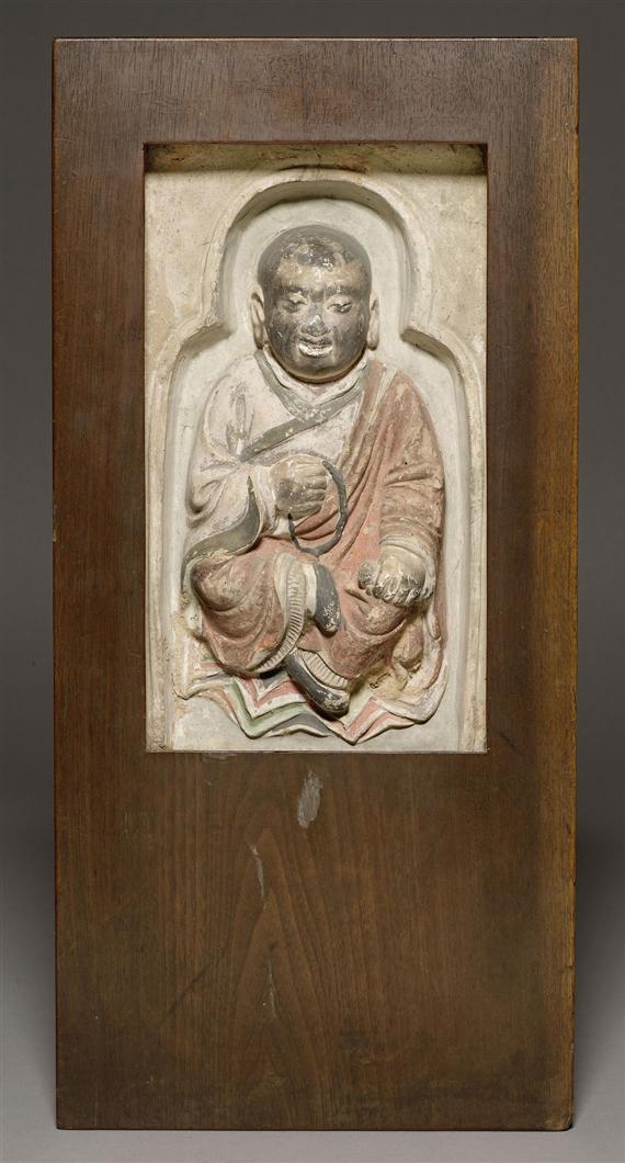 Appraisal: A PAINTED TERRACOTTA RELIEF OF A MONK China Ming dynasty