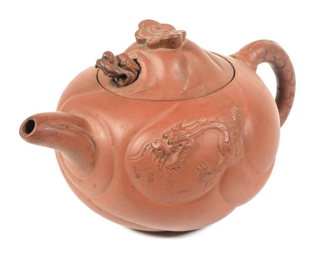 Appraisal: Antique Chinese yixing teapot with moveable dragon head in lid