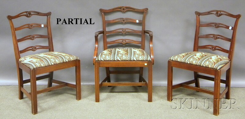 Appraisal: Set of Six Chippendale-style Mahogany Ribbon-back Dining Chairs with upholstered