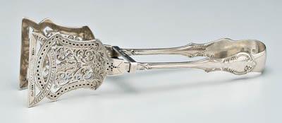 Appraisal: English silver serving tongs Victoria pattern openwork flat terminals floral