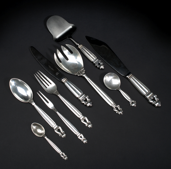 Appraisal: Fifty-Eight Pieces of Georg Jensen Acorn Pattern Sterling Silver Flatware